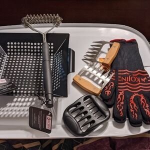 Kojin Summer Grilling Barbecue BBQ Essentials Kit Gloves Brush Meat Claw…